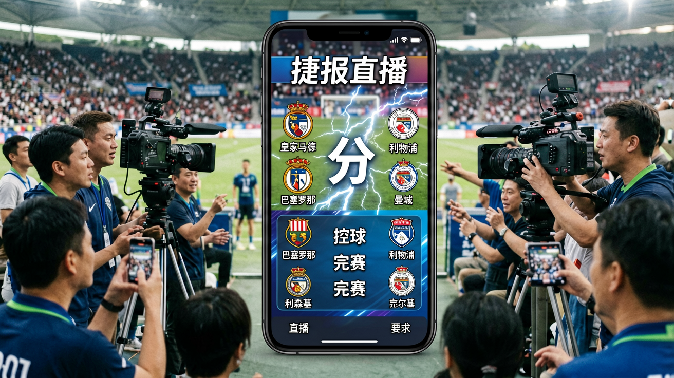 捷报手机版直播画面、比分弹窗、控球率图表等场景